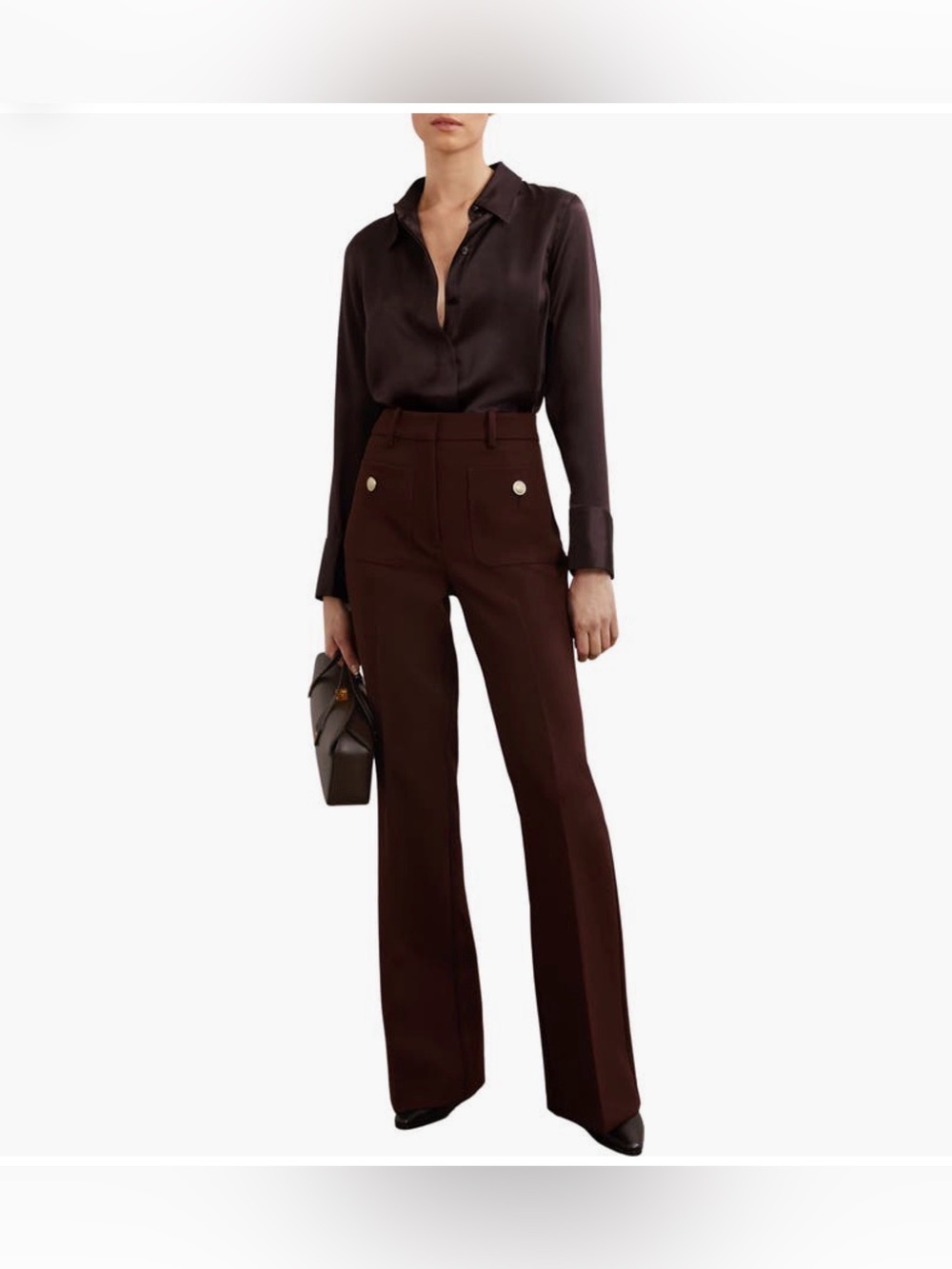 Reiss Amrita Silk Button-Up Shirt in Burgundy